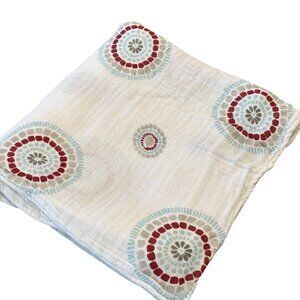 Aden Anais Swaddle Muslin 100% Cotton Blanket Unisex Medallion Blue Red White
